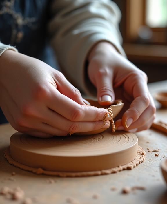 Mani di un artigiano locale che lavora la ceramica.