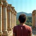 Persona che esplora rovine antiche.